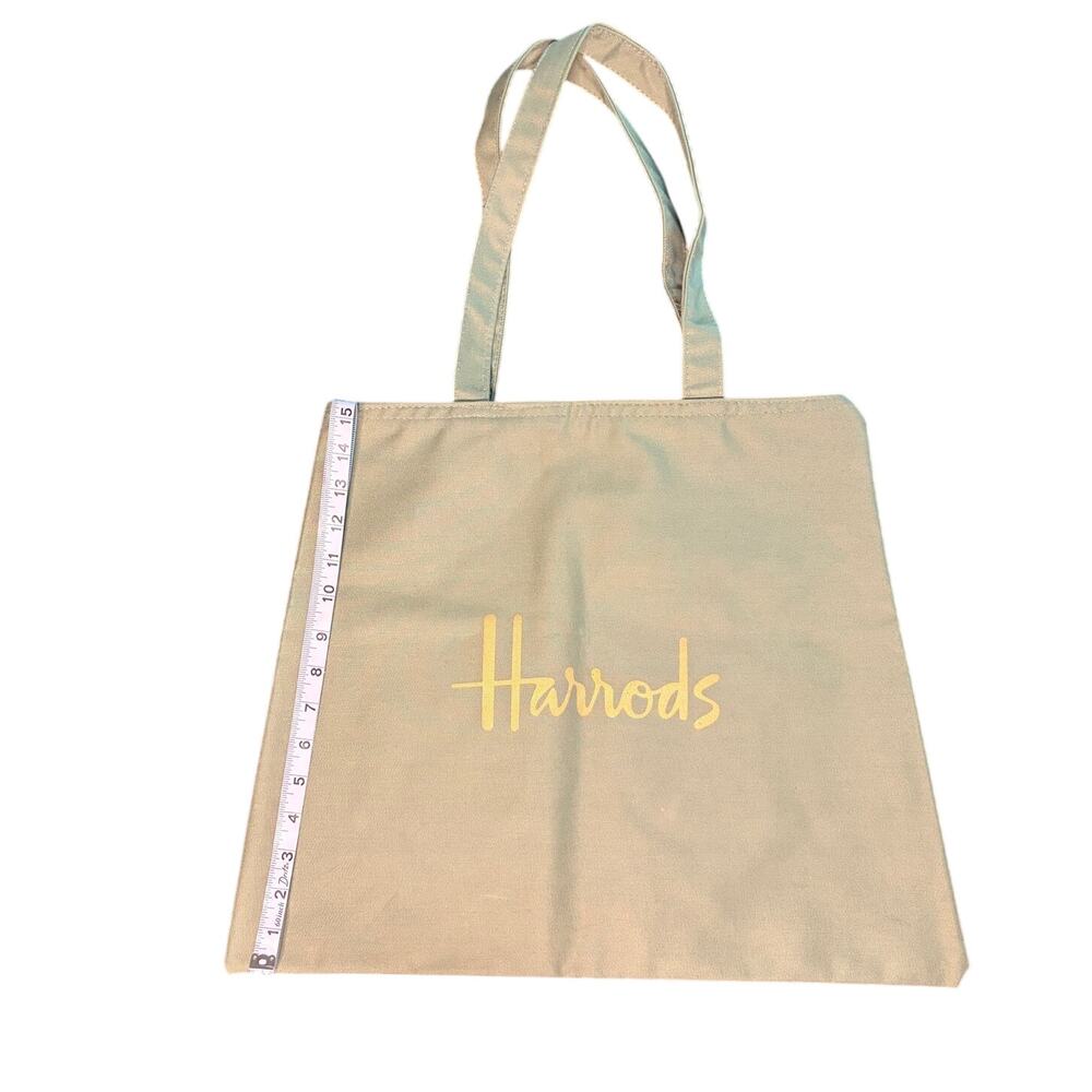 Harrods of London Iconic Green Tote Bag with Gold Zipper - Classic Shopper - Picture 7 of 7